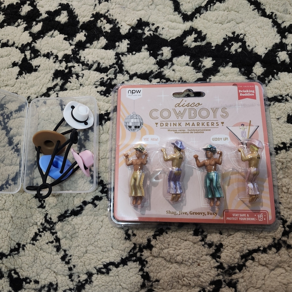 Disco Cowboys Drink Markers Set + Western Hat Straw Toppers